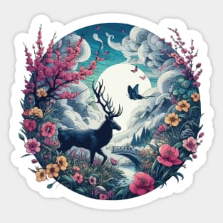 Deer Flowers Sticker